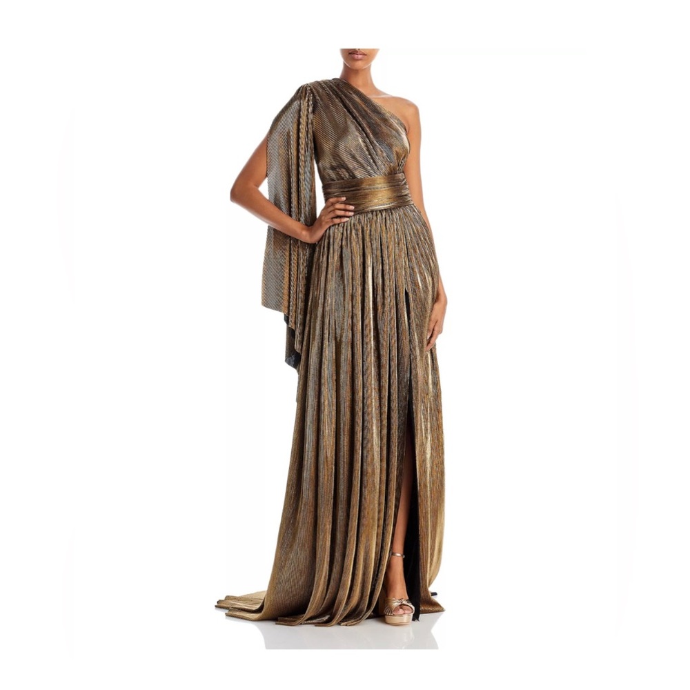 Bronx and Banco Florence One Shoulder Gown in Gold